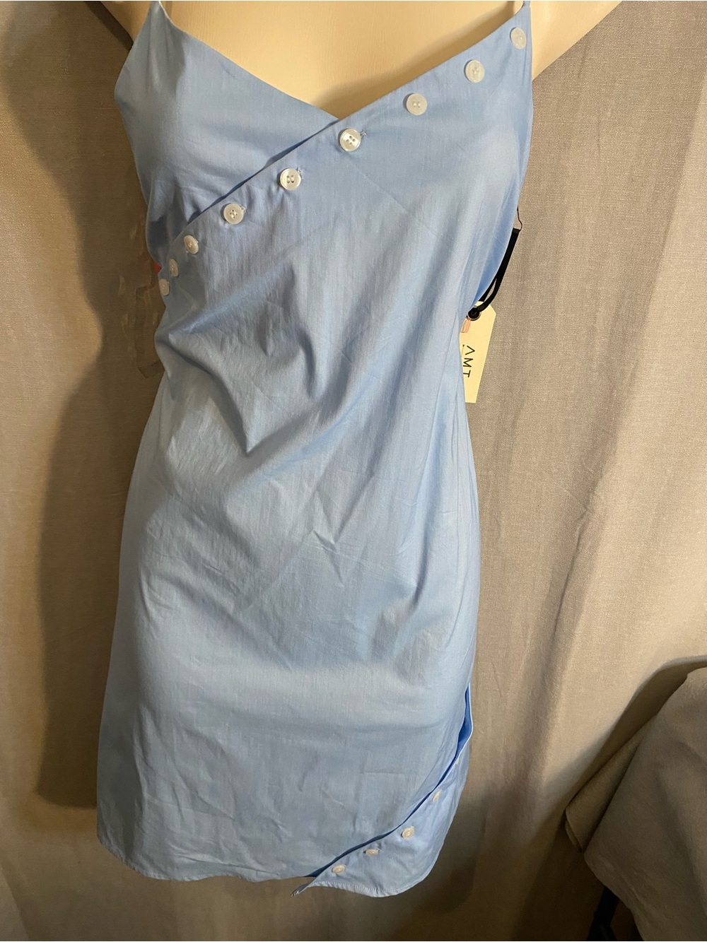 Light Blue Button-Accent Mini Slip Dress